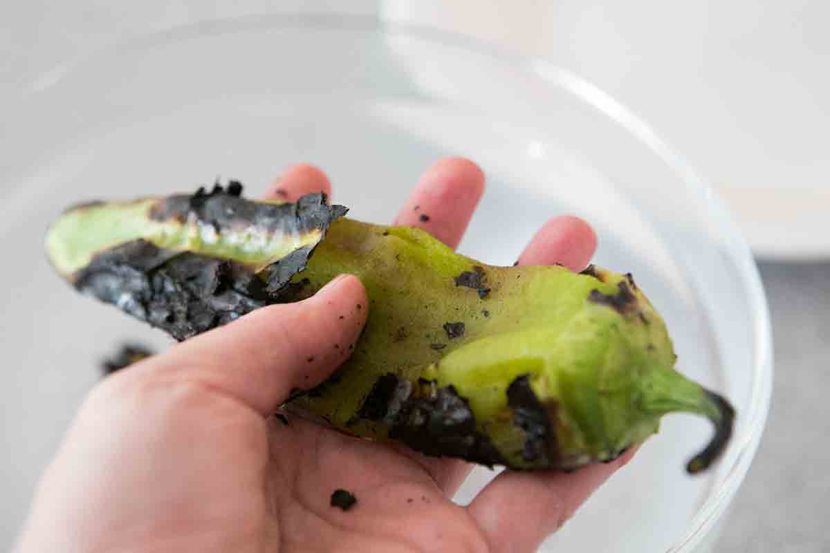 removed charred peel from blackened green chile